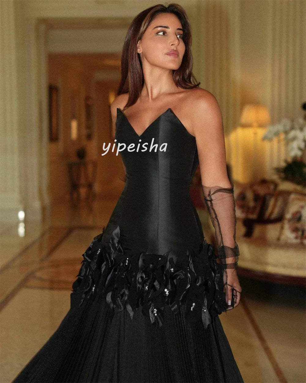Maxy Customized Matching Sexy Handmade Flower Draped A-line Sweetheart Long Dresses Bespoke Occasion Dresses Modern Style Fashion