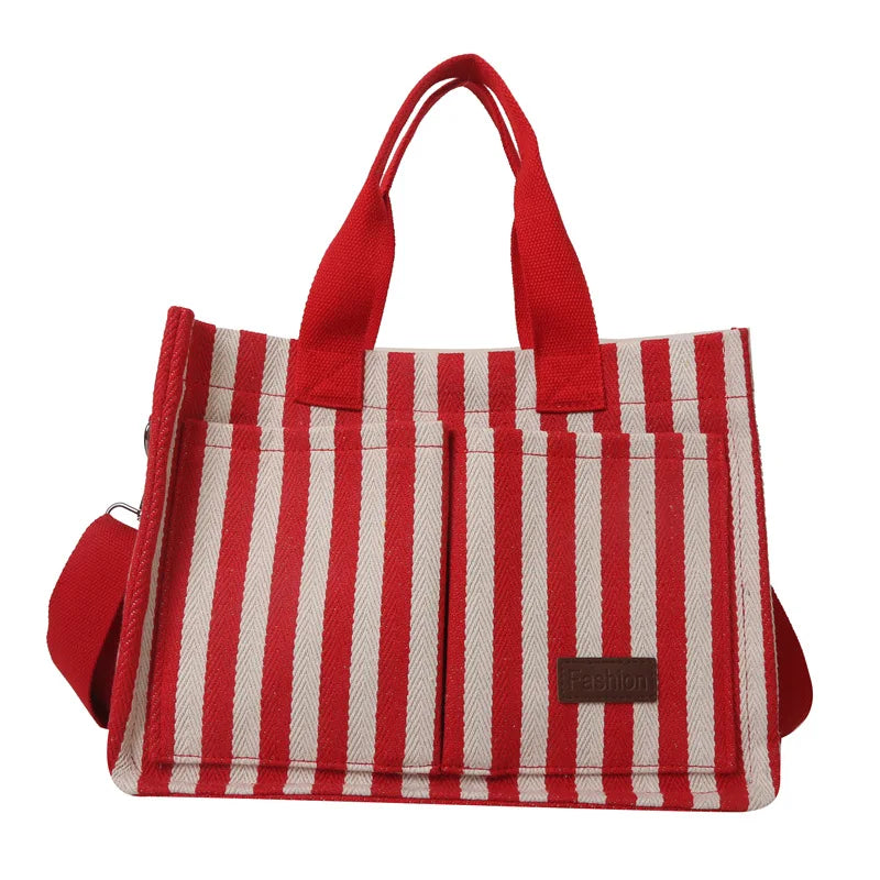 Maxy Cool Street Handbag, Large Capacity Women's Shoulder Bag, Trendy Striped Canvas Crossbody Bag, Fashion Travel Shopping Tote Bag