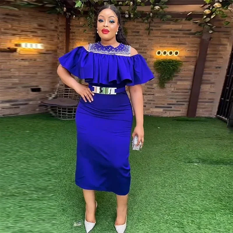 Amay New Party Evening Dresses African Turkey Women Bodycon Robe Ruffle Elegant Dress Wedding Evening Prom Gown Clothes