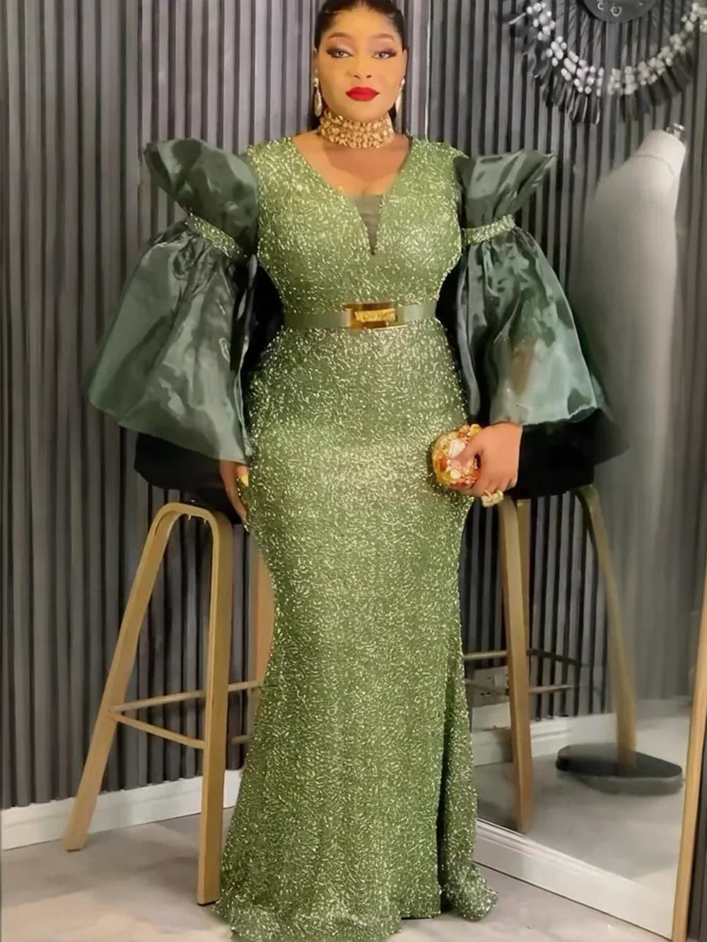 Maxy Plus Size Party Dresses for Women Dashiki Sequin Sexy Bodycon Long Dress Elegant Turkey Muslim Wedding Evening Gown