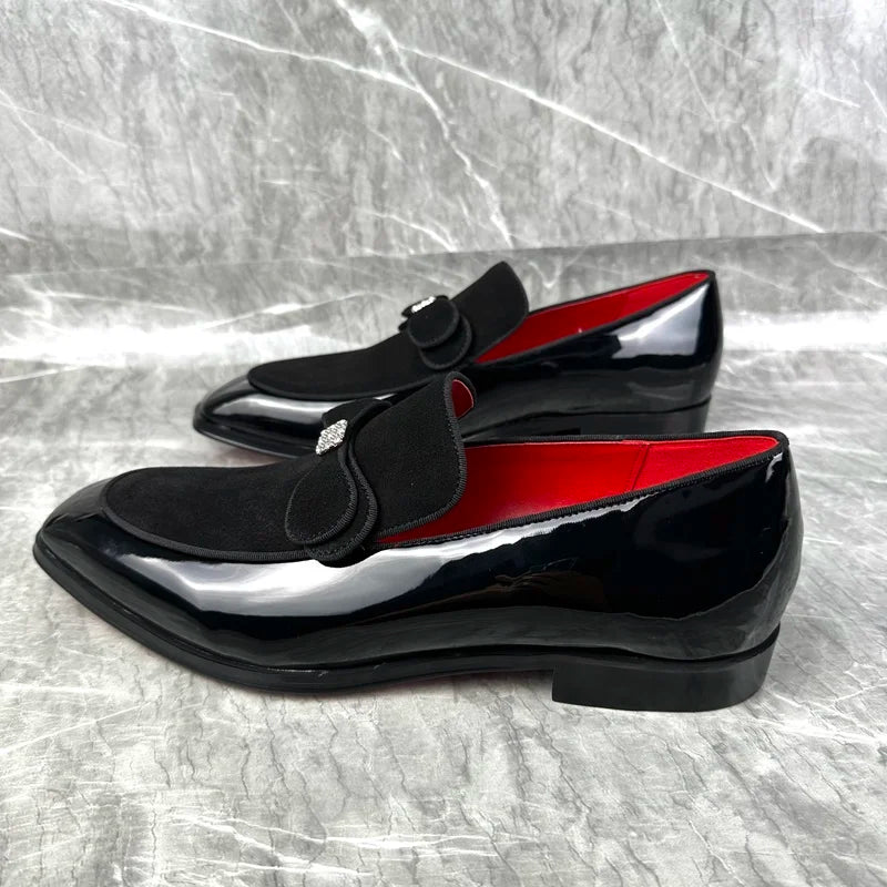Visa High Quality Bowtie Dress Loafers Black Patent Leather Shoes For Man Fashion Rhinestone Shoes Men's Party And Wedding Shoes