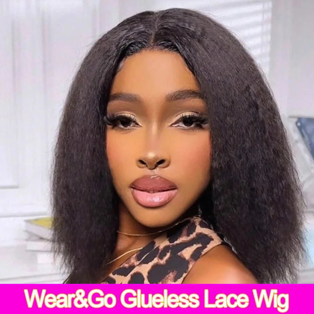 Maxy 6x4 Glueless Wig Human Hair Ready to Wear and Go Prep lucked Pre Cut Brazilian Yaki Kinky Straight Human Hair Wigs For Women 100%