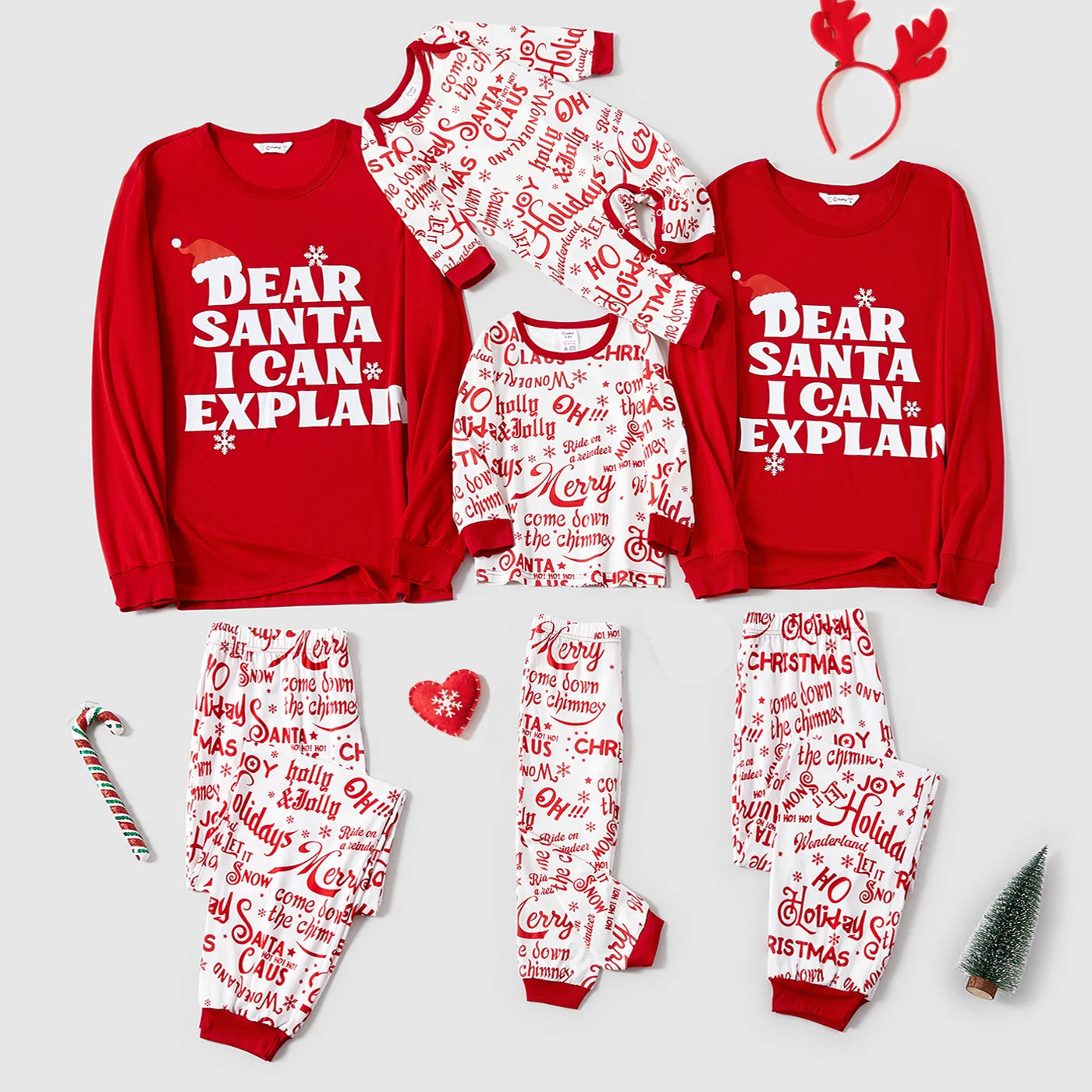 PatPat Christmas Family Matching Long-sleeve Letter Print Red Pajamas Sets (Flame Resistant)