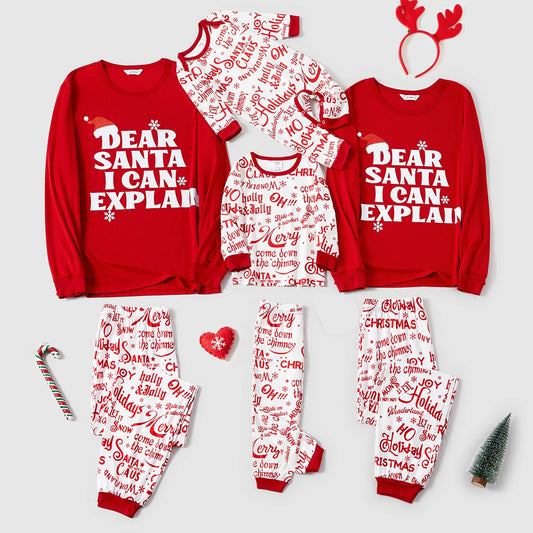 PatPat Christmas Family Matching Long-sleeve Letter Print Red Pajamas Sets (Flame Resistant)