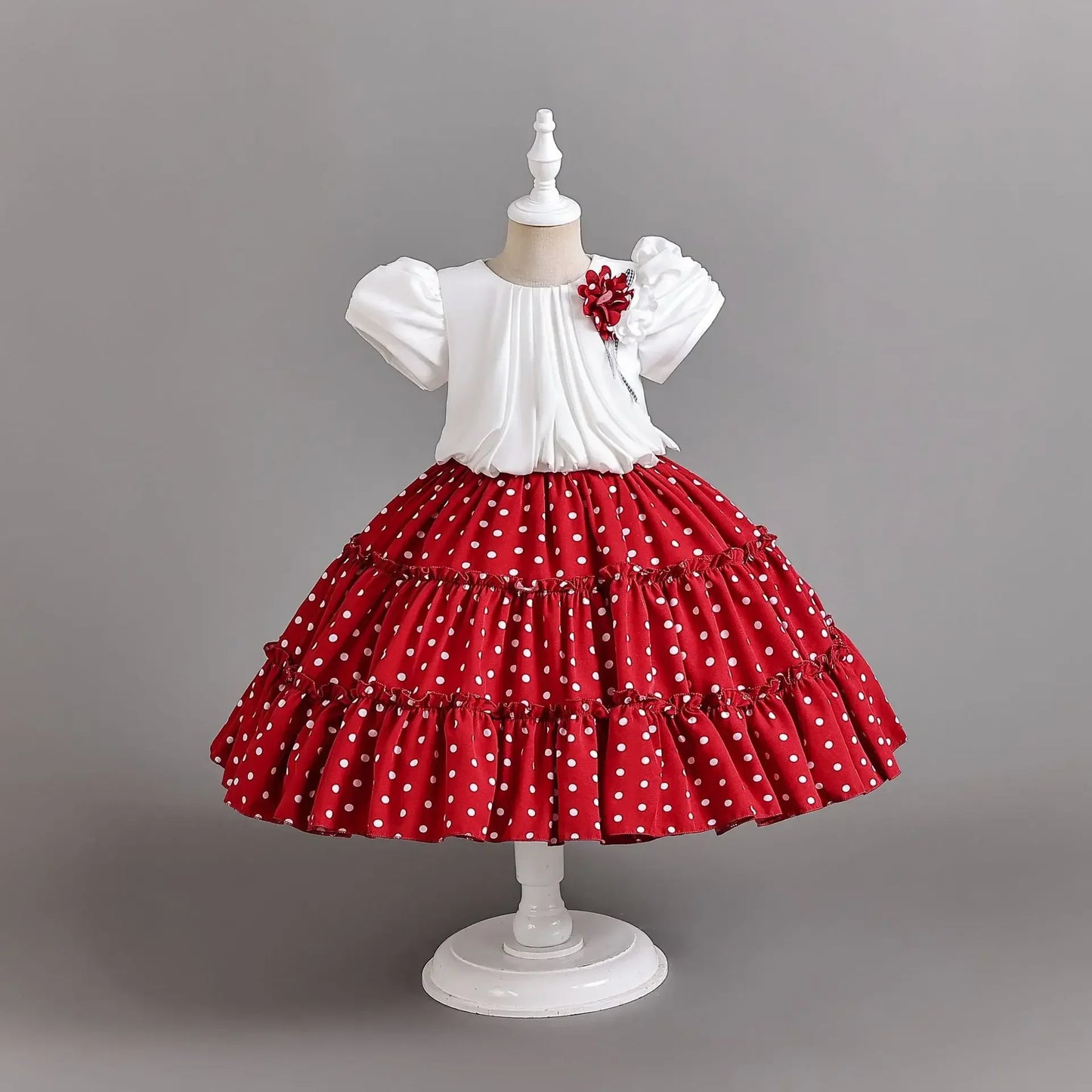 Amay Dot Printed Children Princess Dress Draped Bow Formal Ceremony Kids Party Dresses for Girl Pageant Birthday Gown 8 10 12 Years