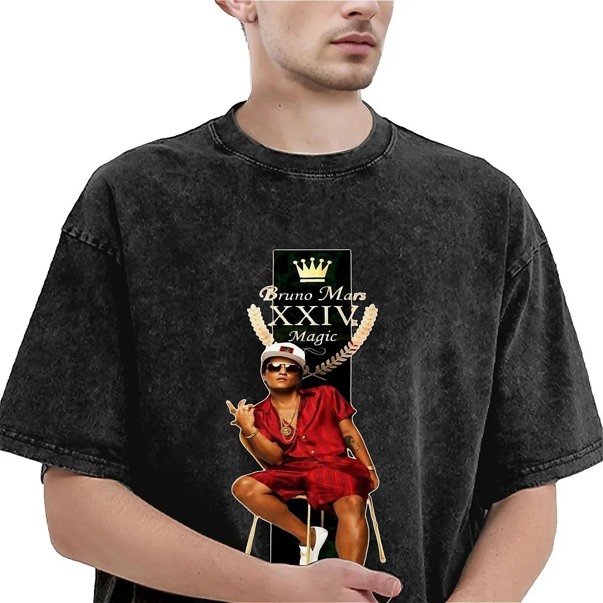 Maxy Cool Bruno Pop Musician Washed T-Shirt Men Mars American Singer Y2K Retro Casual T Shirts Summer O Neck Cute Tees Oversized Tops