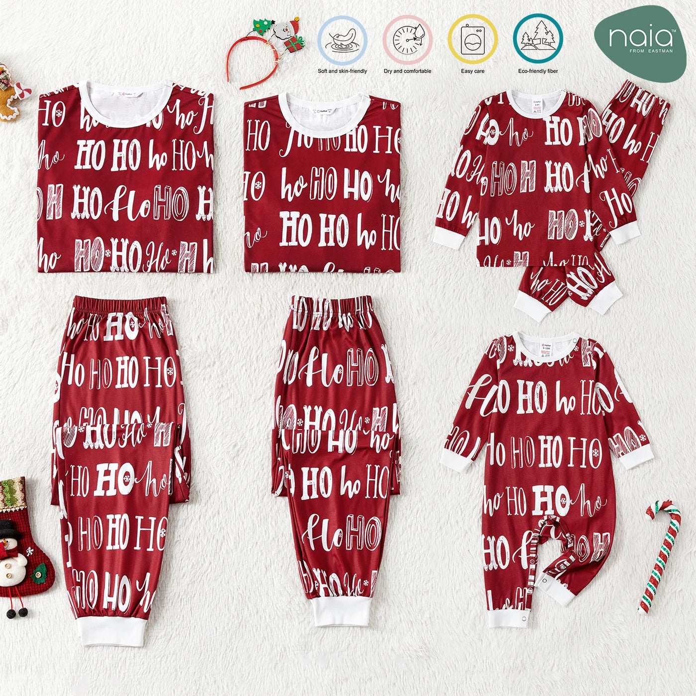 PatPat Christmas Family Matching Allover Letter Print Burgundy Long-sleeve Naia Pajamas Sets (Flame Resistant)