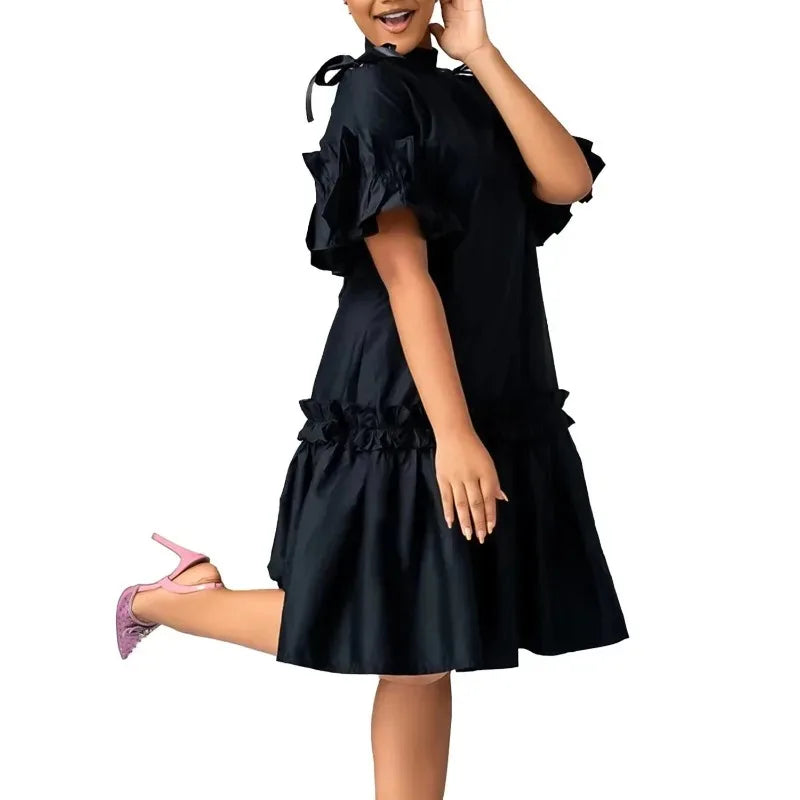 Amay Dresses for Women Elegant Half Sleeve Polyester White Black Red Blue Party Evening Dress Gowns Outfits S-3XL