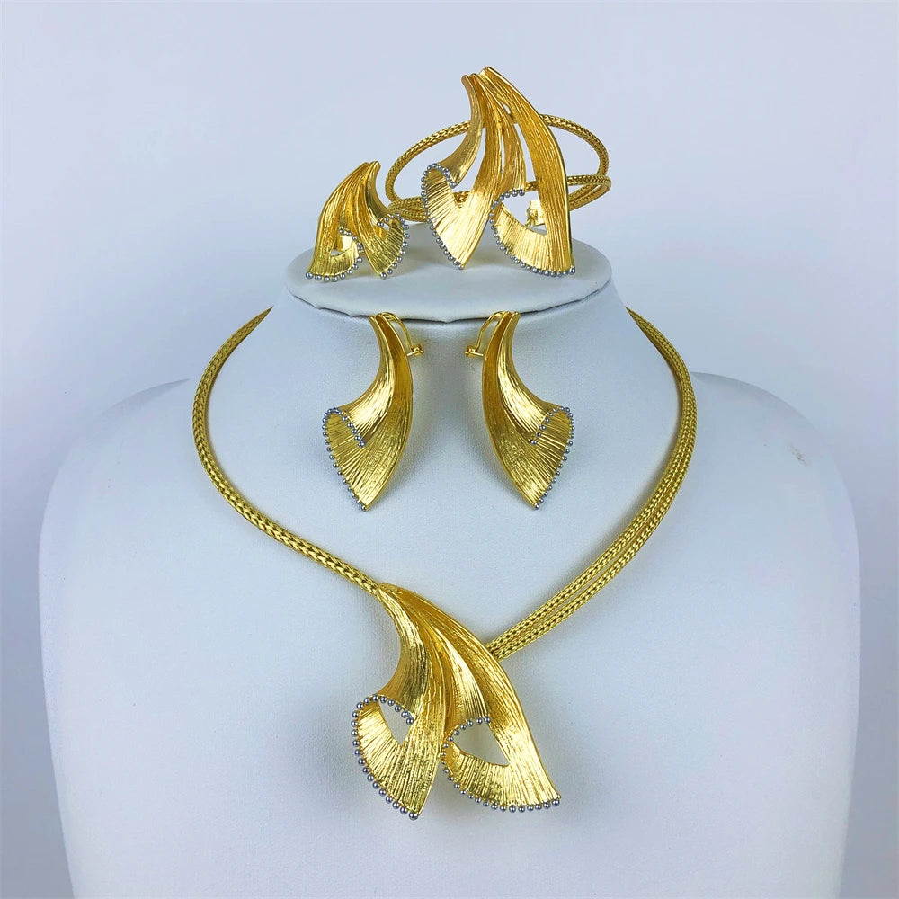 Maxy 18K Gold Plated Jewelry Set for Women Gold Color Necklace Earrings Bracelet And Ring Full Set Jewelry Trending