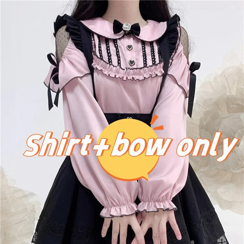 Gacy Women Shirts Japanese Style Blouse Elegant Long Sleeve Sweet Tops Casual Aesthetic Shirt