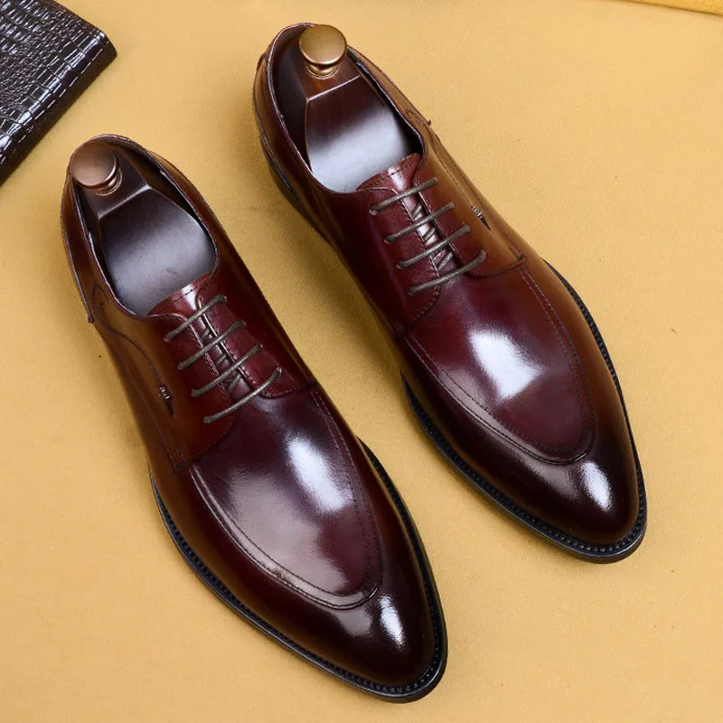 Visco Italian Men's Oxford Shoes Genuine Leather Dress Shoes Handmade Brown Black Lace-Up Wedding Formal Business Shoes for Men