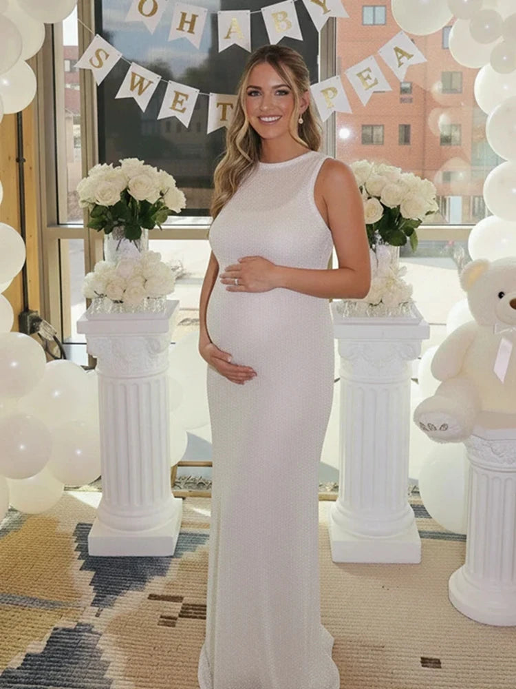 Sparkly Maternity Sequin Party Dress Sleeveless Backless Pregnancy Bodycon Gown Baby Shower Holiday Photoshoot Outfit