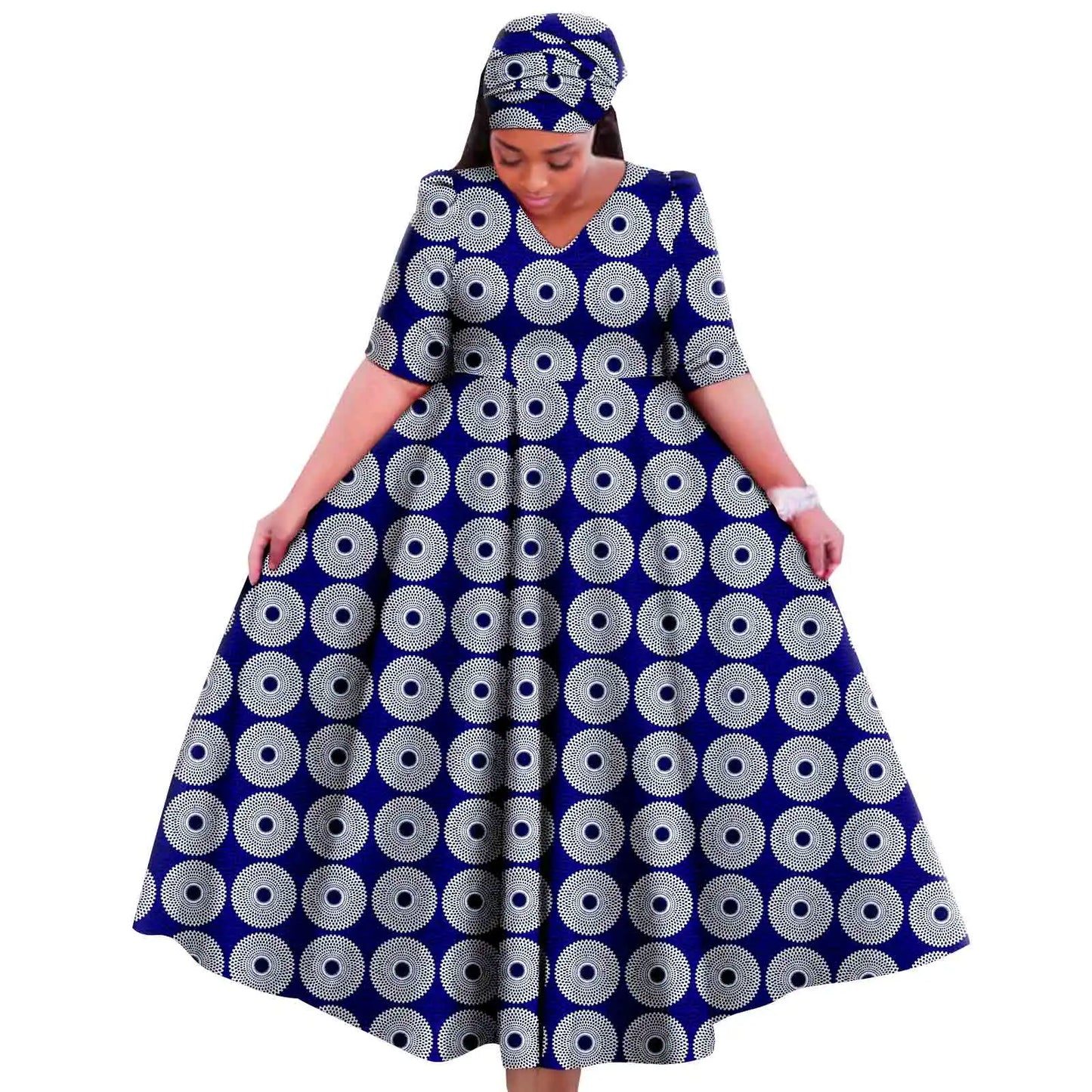 Maxy Church Dresses for Woman Traditional Party Gown V Neck Maxy Dress with Free Turban Wedding Africa Turkey Style 2425083