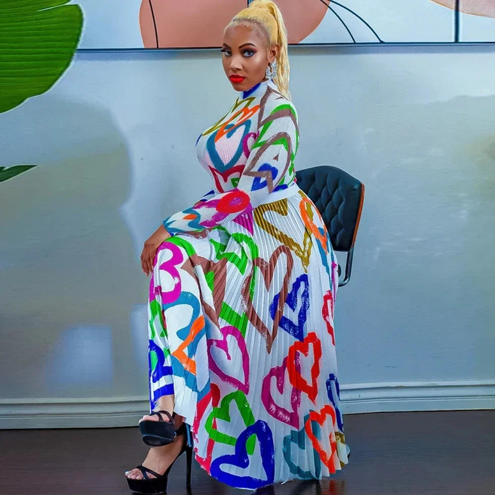 Maxy Two Piece Set Tops And Pleated Skirt Suit Women Clothing African Dashiki Wedding Party Traditional Robe Ankara Outfits Kaftan