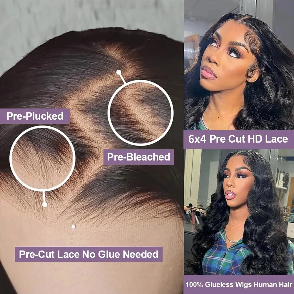 Vrvogue Wear And Go Glueless Wig Natural Black Body Wave Lace Front Wig 100% Human Hair 6x4 Lace Closure Wig For Woman On Sale