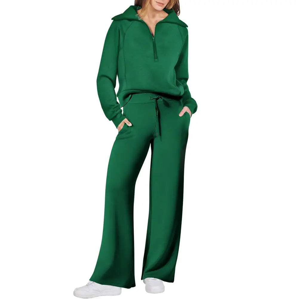 Oversized Sweatshirt Pants Set Women Two-piece Casual Suit Thick Loose Solid Color Tracksuit Set with Lapel Coat Wide for Fall