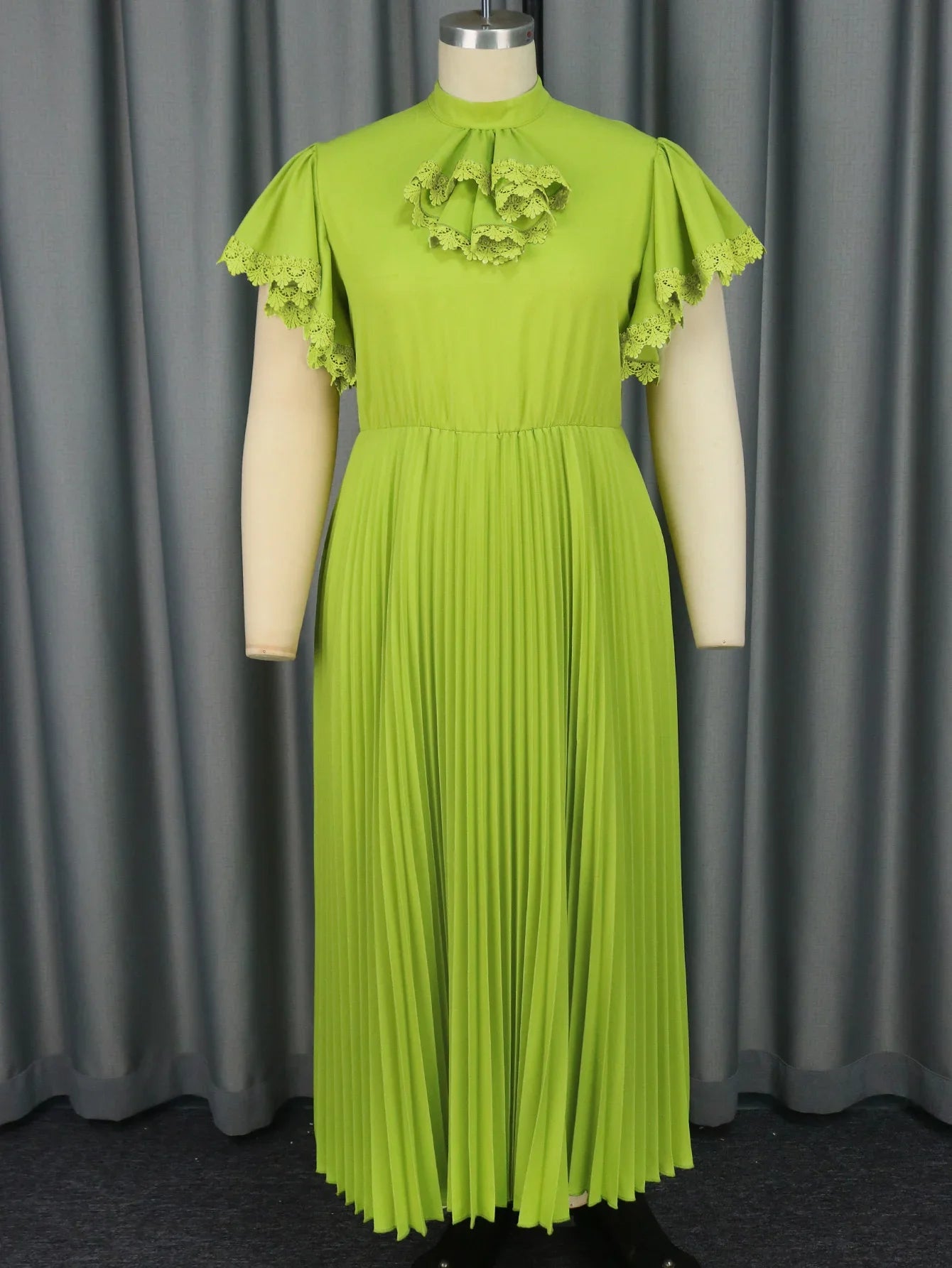 Amay Fashion Green Long Party Dress Half Collar Bowtie Butterfly Sleeves A Line Pleated Plus Size Evening Gown Birthday Church