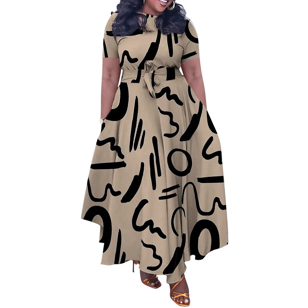 Maxy Plus Size Women's Summer Dress Short Sleeve Tie-Waist Floral Print Maxi Dress Wholesale Dropshipping XL-5X 2025