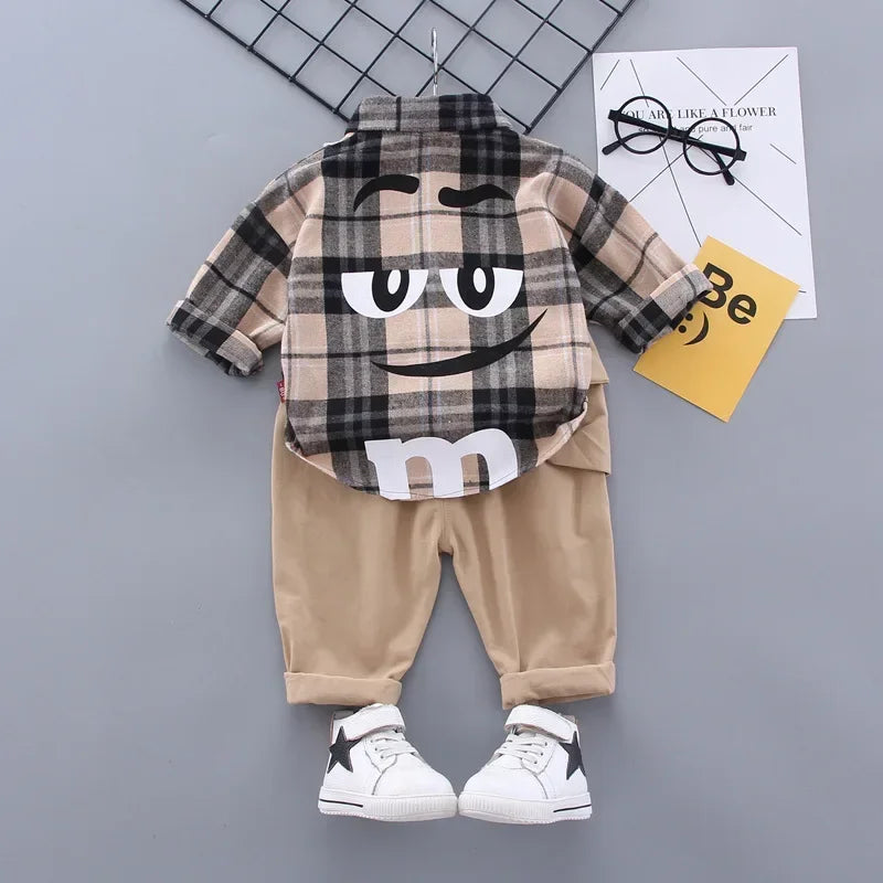 Toddler Boys Clothes Autumn Winter Kids Plaid Sets Turn-Down Shirt+Pant with Bag 2pcs Outfit Children Clothing Suit For Boy