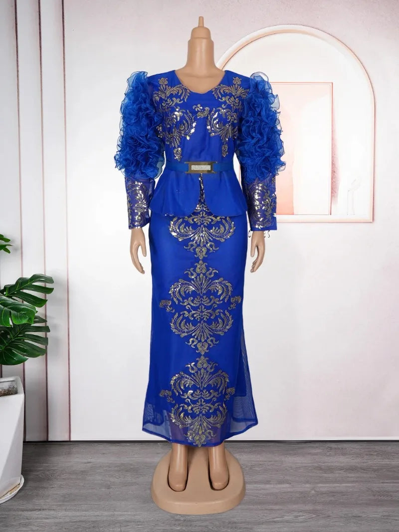 Amay African Dresses for Women New Fashion Plus Size Sequin Evening Party Long Dress Dashiki Ankara Outfits Robe African Clothes