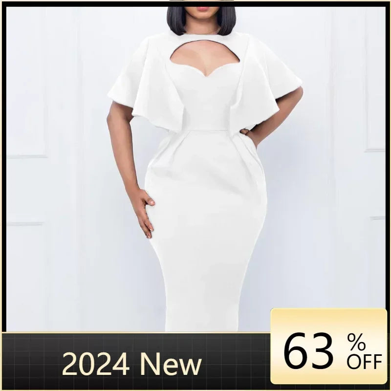 Amay Elegant Solid Backless High Waist Mini Dress Fashion Stand Collar Half Sleeve Hip Wrap Dress Temperament Ladies Hollow Out Dress