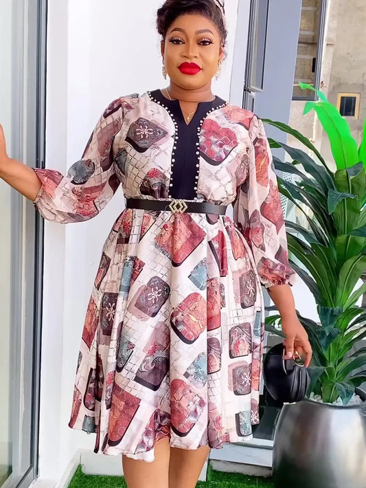 Amay Plus Size Party Dresses for Women New Fashion Chiffon Print Maxy Long Dress Elegant Muslim Gown Ladies Clothing