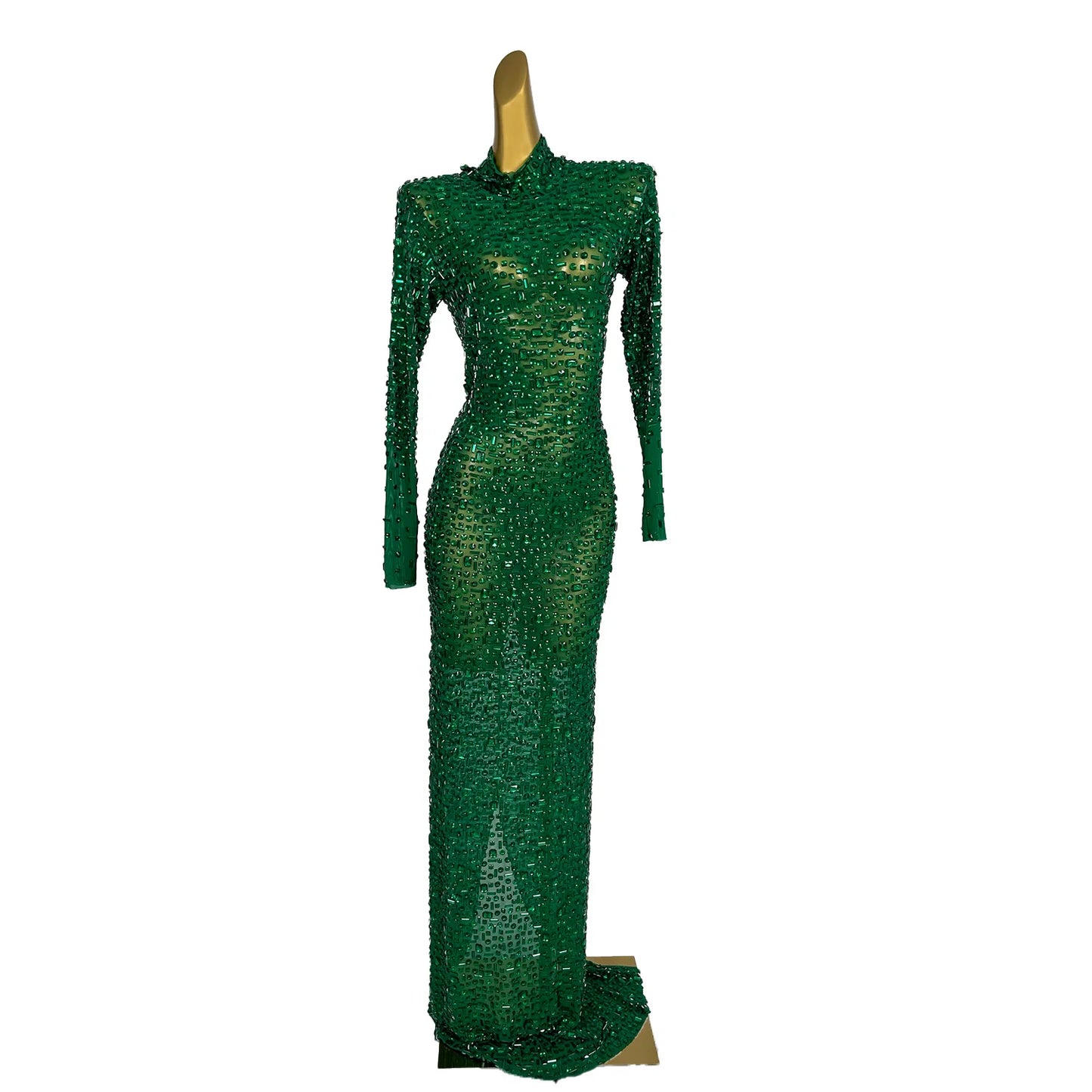 Maxy Red Diamonds Dress See Through Long Sleeve Evening Dress Festival Clothing Rhinestone Prom Gowns  Special Occasion Dress Gesebei