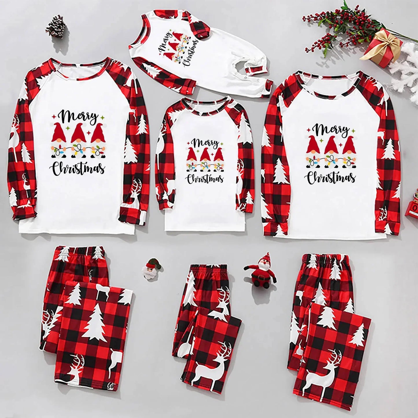 Christmas Family Pajamas Santa Trees Printed Mother Daughter Max Matching Clothes Casual Soft Sleepwear Xmas Family Look Clothing