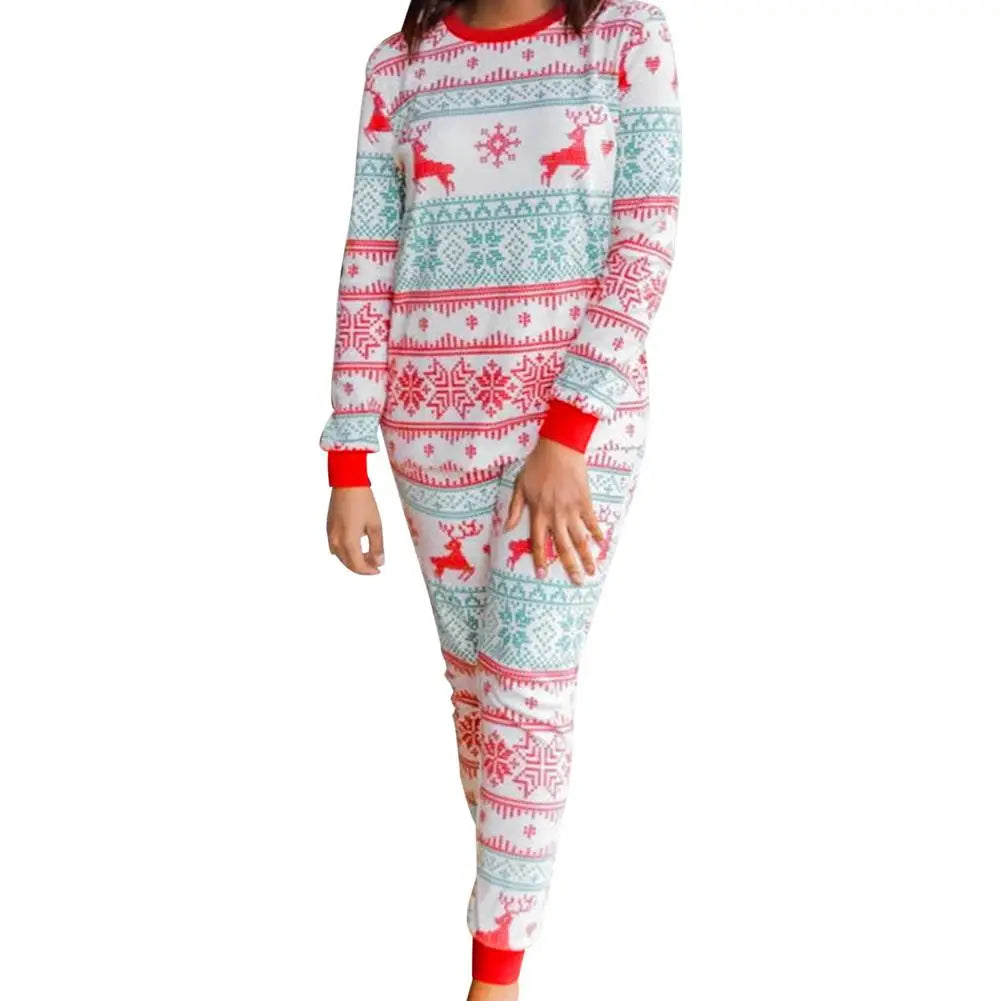 Family Christmas Pajamas Parent-child Outfit For Family Christmas Deer Reindeer Printed Long Sleeve Tee And Bottom Loungewear