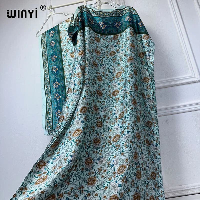 Maxy women Muslim dress African Dubai abaya Crew Neck   print Kaftan Dress, Elegant Maxy Dress,beach outfits women
