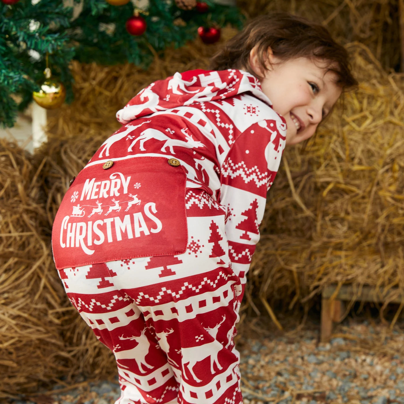 PatPat Christmas Family Matching Allover Red Print Long-sleeve Hooded Zipper Onesies Pajamas Sets (Flame Resistant)