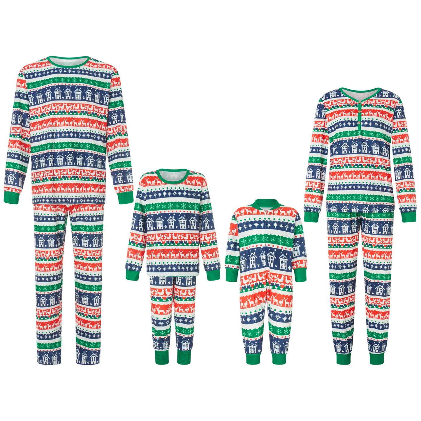 Christmas Family Pajamas Matching Set Elk Snowflake Print Long Sleeve Tops and Elastic Band Pants Sleepwear