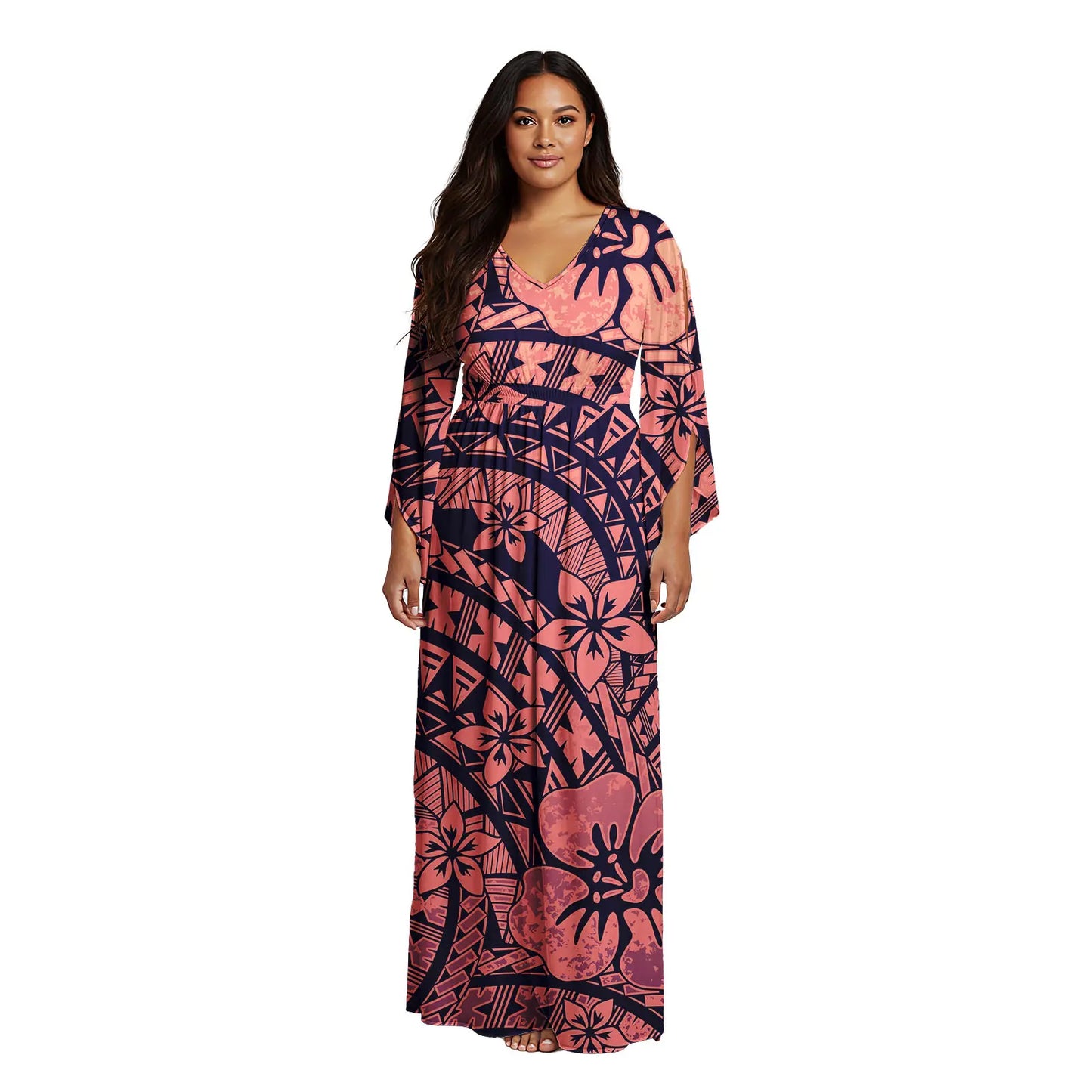 Maxy Latest Women's V-neck Dress Custom Sexy Evening Gown Polynesian Samoan Tribal Pattern Design Casual Dress