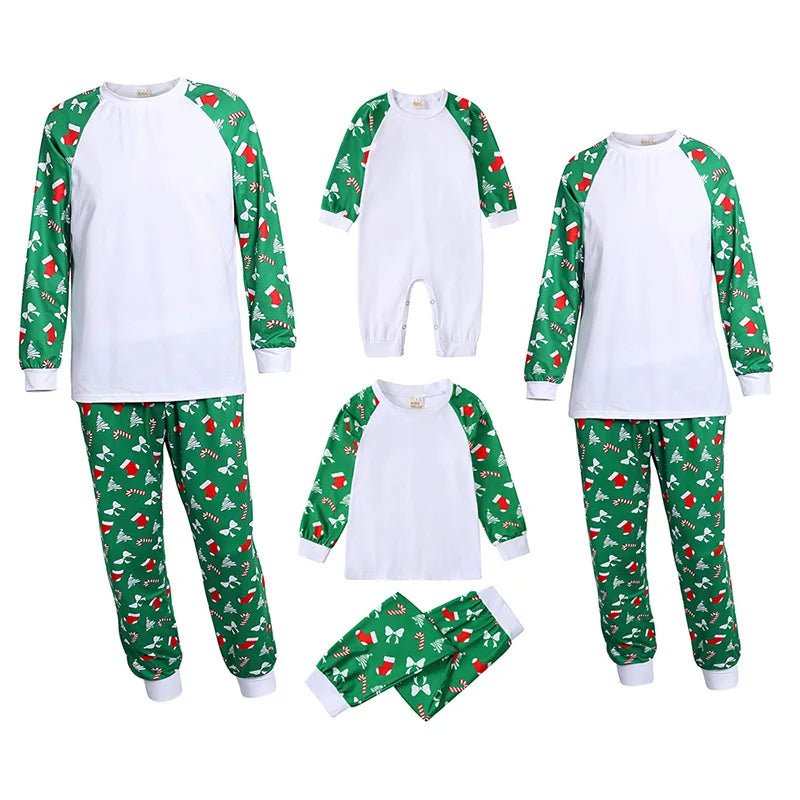 Sublimation Blank Long Tshirts New Year Christmas Parent-child Clothes Christmas Matching Pajamas Mother Father Kids Sleepwear