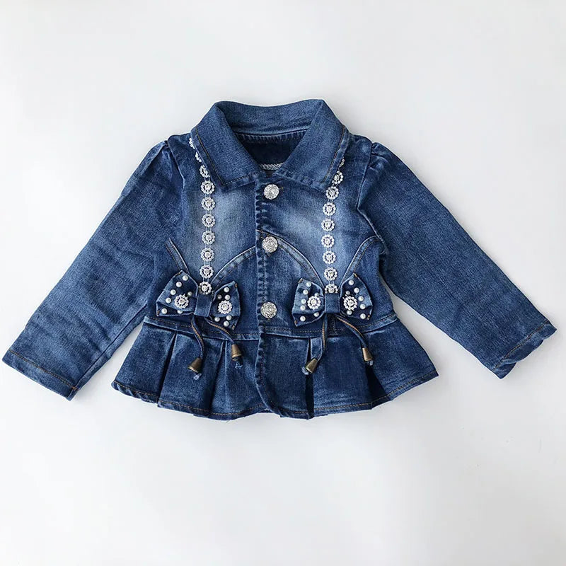 Maxy Spring Autumn Infant Baby Girl Denim Clothing Sets 3 pcs Long Sleeve T Shirt Dress Tops Denim Jacket and Jeans Trousers Pants