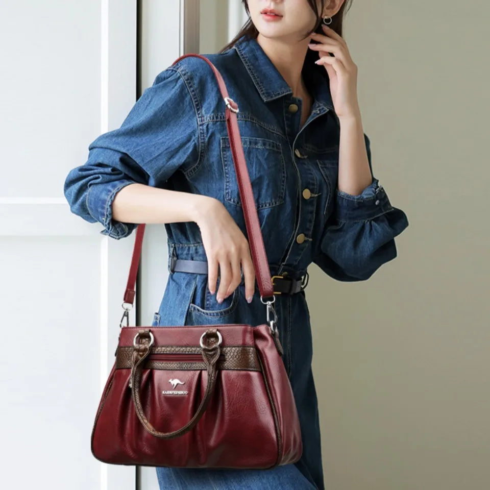 Maxy Three Layers Luxury Casual Tote Women Bag High Quality Leather Ladies Hand Bags for Women Big Shoulder Crossbody Bags Sac A Main