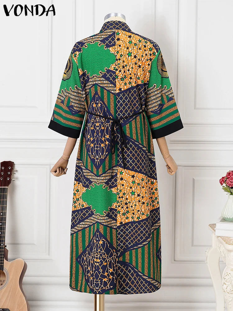 Maxy Plus Size VONDA Women Long Cardigans Bohemian Cover-ups Blouse Printed Long Sleeve Cardigans Casual Loose Elegant Shirts