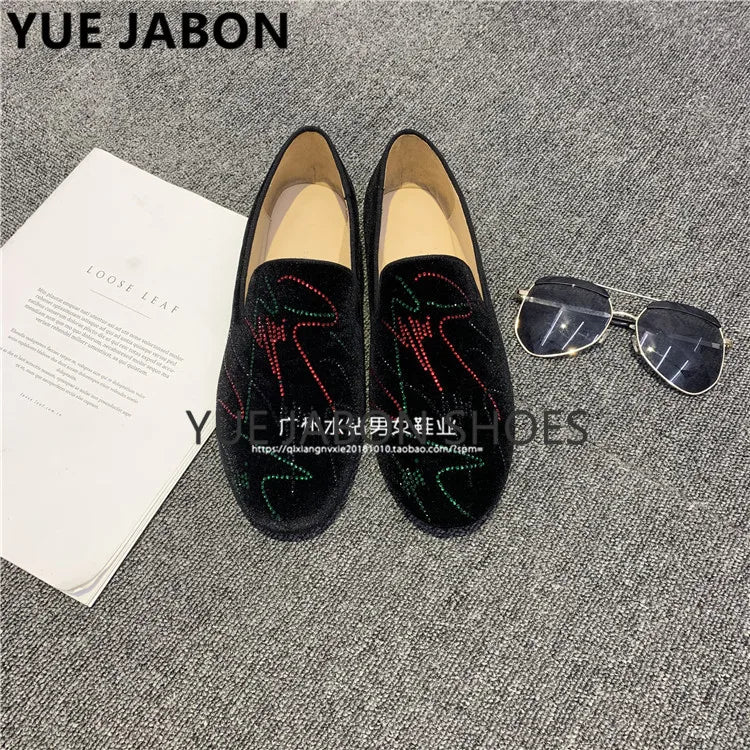 Visco New Fashion Men Rhinestone Shoes British Men's Flats Smoking Slippers Men Loafers Dress Shoes Black Casual Shoes Gladiator Mens