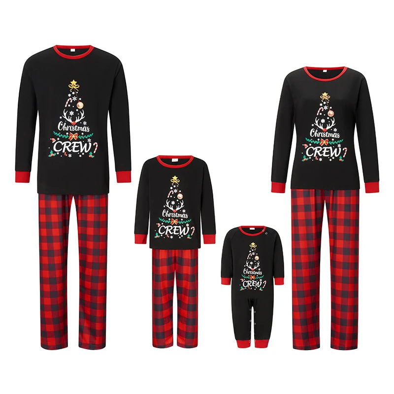 Maxy Family Matching Christmas Pajamas Loungewear Set Long Sleeve Tree Graphic Tops+Elastic Waist Pants Holiday Sleepwear