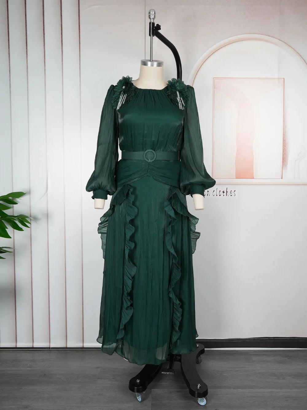 Maxy New Luxury Pleated Party Dress Round Neck Plus Size Dashiki Abaya Women Evening Dress
