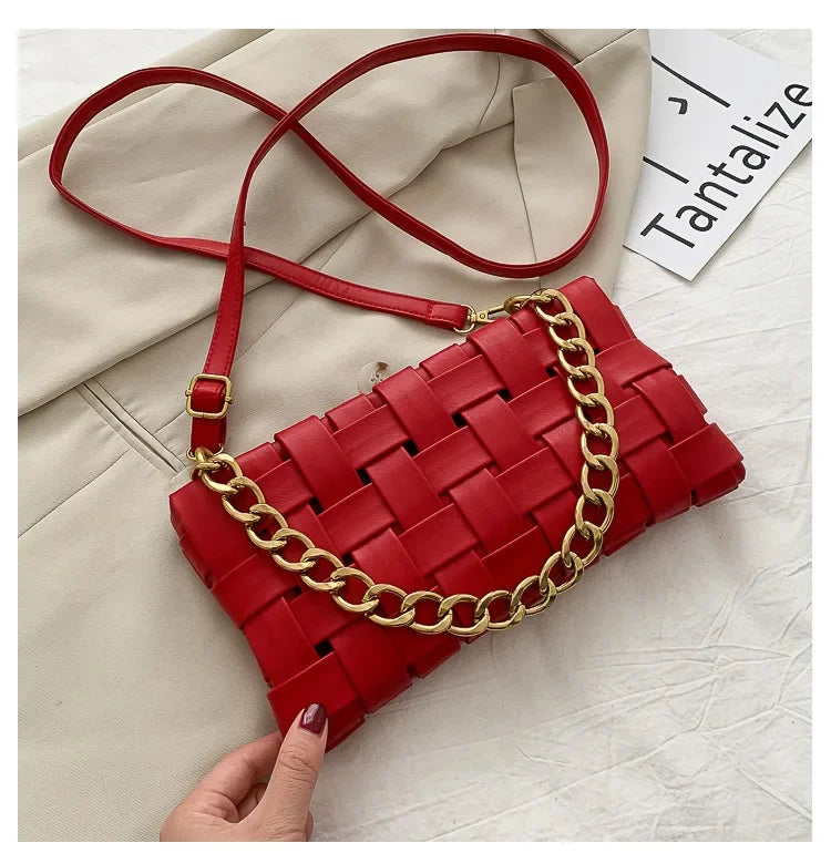 Maxy  New Trend Wild Metallic Braid Women Ladies Design Messenger Small Square Bag Luxury Handbag