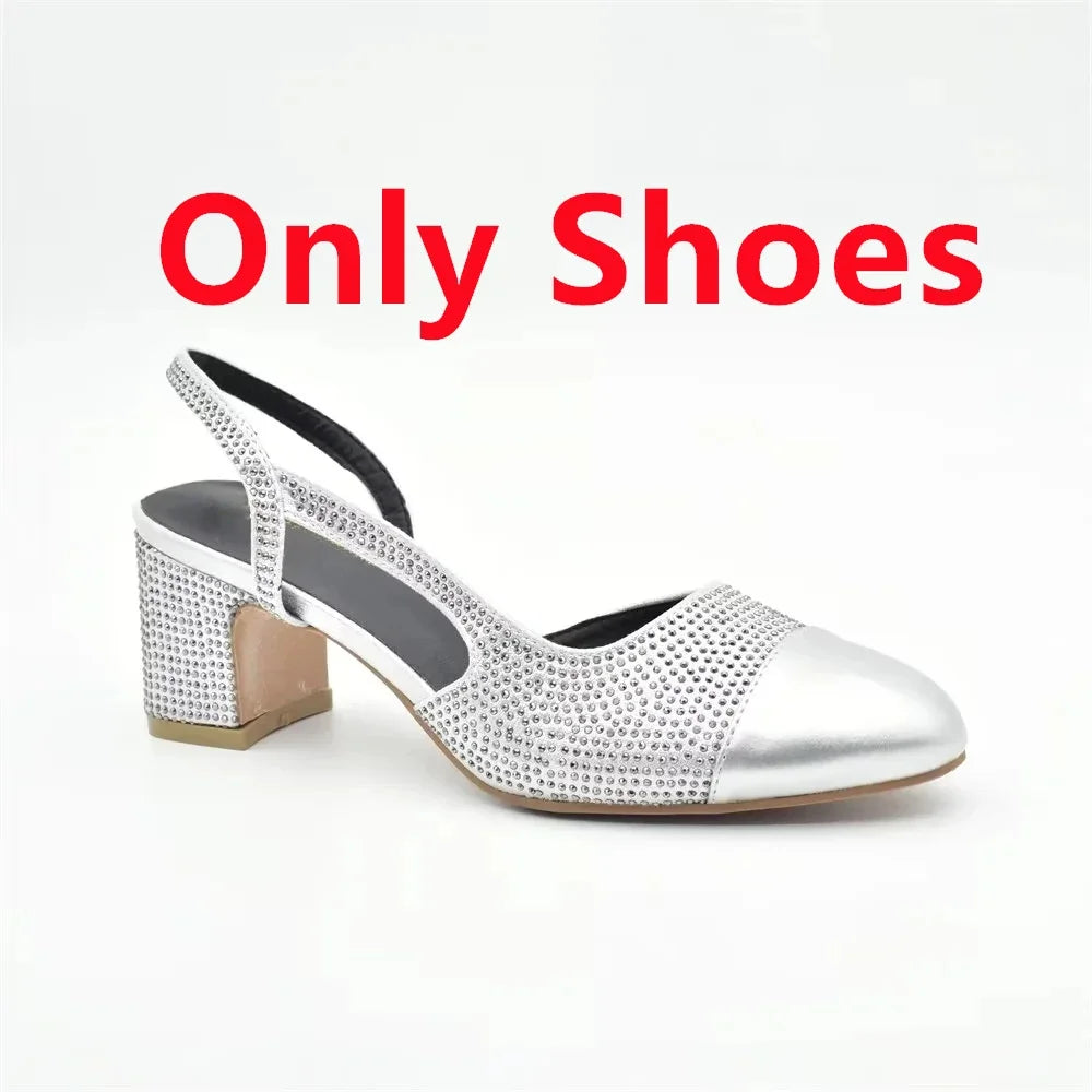 Maxy Silver Shoe and Bag Set for Party in Women Shoes and Bags Set for Women 2024 Italian African Women Wedding Shoes with Rhinestone