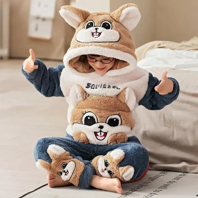 New 2024 Kids Boys Girls Pajamas Cartoon Long Sleeve Cute Warm Tops with Pants Toddler Baby Autumn Winter Sleeping Clothes Sets