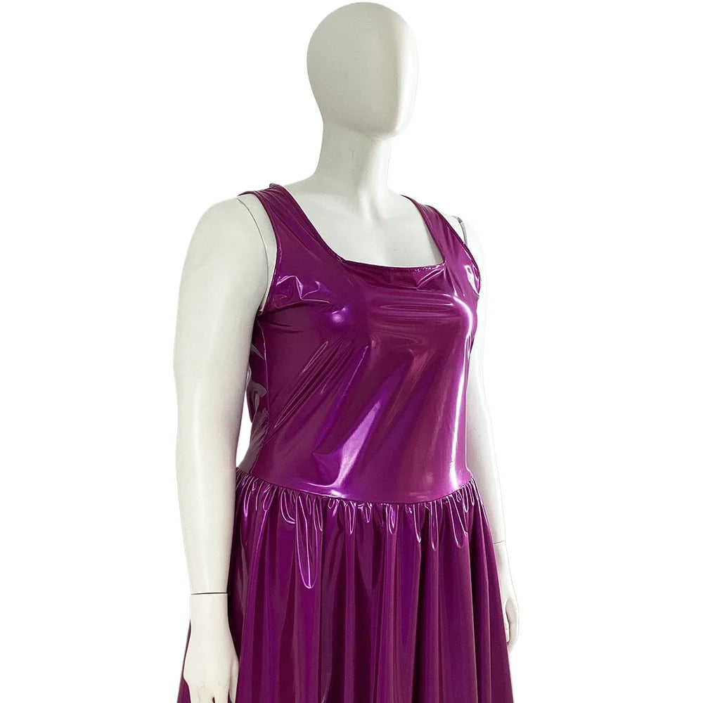 Maxy Women's PVC Tank Dress, Sleeveless Fit and Flared Dress, Raves Party Swing, Pleated Clubwear, Plus Size, Punk Fashion