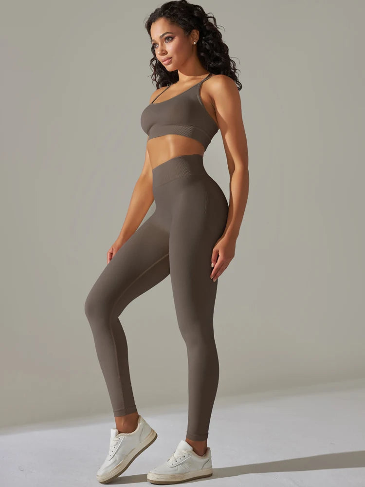 Maxy 2 Pcs Women Yoga Set Sexy Seamless Sports Set Gym Fitness Bra Set Hip Push Up Leggings Set Workout Clothing Sportswear Tracksuit
