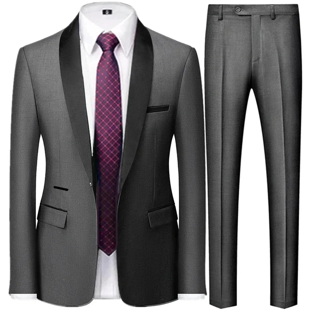 Visco Men\'s British Style Slim Suit 3 Piece Set Jacket Vest Pants / Male Business Gentleman High End Custom Dress Blazers Coat  S-6XL