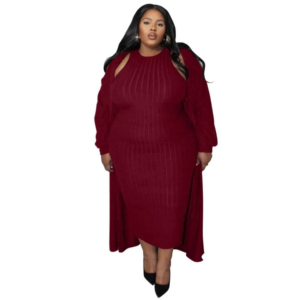 Maxy Plus Size Women's Set Long Sleeve Maxy Coat and Dress Suit Party Fall Streetwear Two 2 Piece Set Outfit Tracksuits