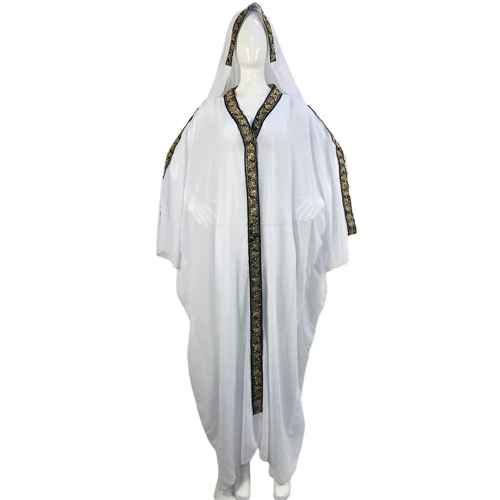 Maxy Morocco Kaftan Dubai Hooded Maxi Dress Bat Sleeve Farasha Kaftan Muslim Women African Open Kimono Boubou Evening Long Gown