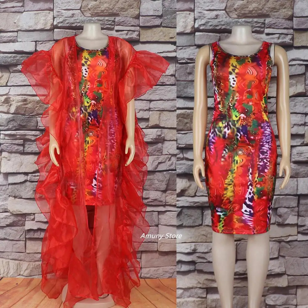 Amay New Arrival African dresses for woman mesh gauze women's beach cape printed underwear summer women dress