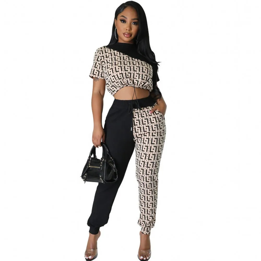 Maxy Two Piece Set Africa Clothes African New Dashiki Fashion Letter Print Suit Top And Trousers Pants Party For Women Outfits